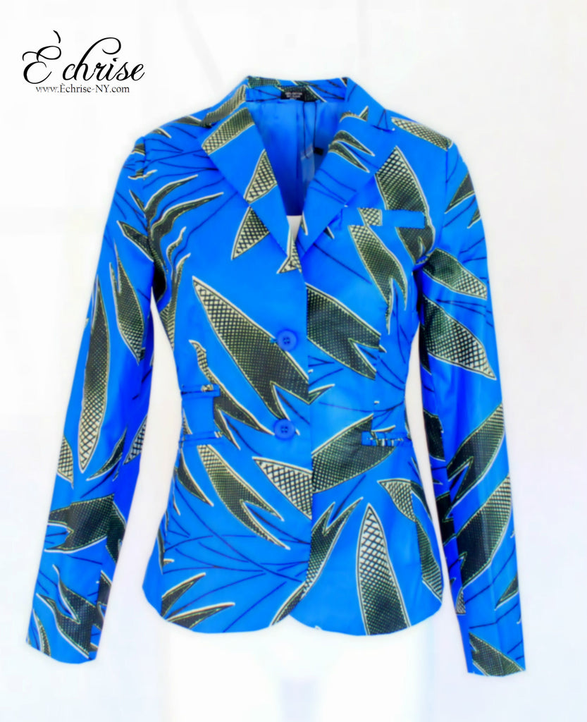 Q117 Geometric African Print Blazer/Jacket - B6658 Blue - Échrise